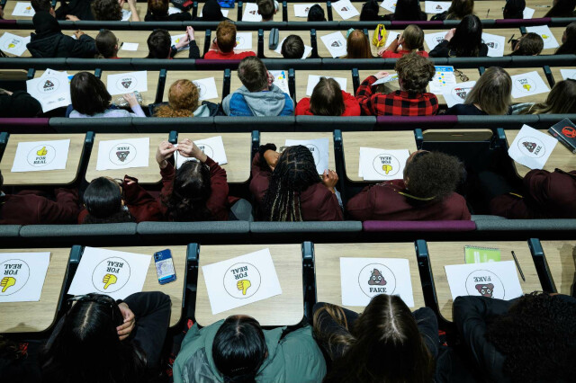 Young people learning about news and media literacy. Photograph: The Guardian Foundation